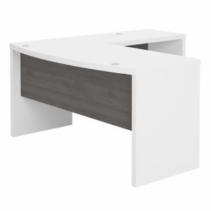 Kathy Ireland Office - Echo L Shaped Bow Front Desk in Pure White and Modern Gray - ECH025WHMG