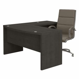 Kathy Ireland Office - Echo L Shaped Bow Front Desk with High Back Chair in Charcoal Maple - ECH034CM