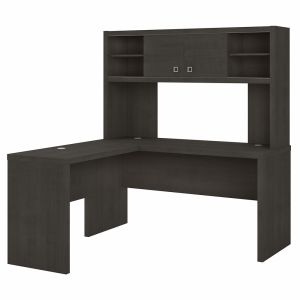 Kathy Ireland Office - Echo L Shaped Desk with Hutch in Charcoal Maple - ECH031CM