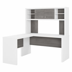 Kathy Ireland Office - Echo L Shaped Desk with Hutch in Pure White and Modern Gray - ECH031WHMG