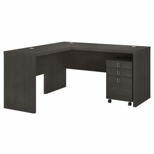Kathy Ireland Office - Echo L Shaped Desk with Mobile File Cabinet in Charcoal Maple - ECH008CM