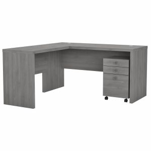 Kathy Ireland Office - Echo L Shaped Desk with Mobile File Cabinet in Modern Gray - ECH008MG