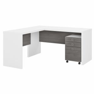 Kathy Ireland Office - Echo L Shaped Desk with Mobile File Cabinet in Pure White and Modern Gray - ECH008WHMG