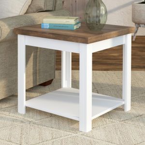Legends Furniture - Bridgevine Home 24 in. W x 24 in. H White Wash and Brown Finish Solid Wood Side Table - HT4110.BJW