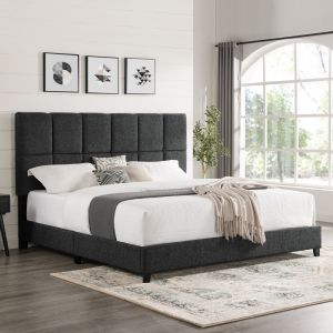 Legends Furniture - Bridgevine Home King Size Tall Grey Square Headboard Upholstered Platform Bed - ZBRD-7007KG