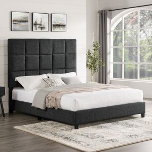 Legends Furniture - Bridgevine Home Queen Size Tall Grey Square Headboard Upholstered Platform Bed - ZBRD-7007QN