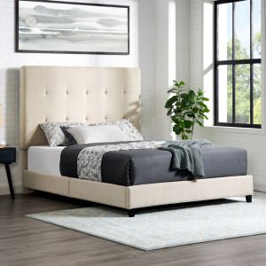 Legends Furniture - Bridgevine Home Queen Size Tall Tan Tufted Headboard Upholstered Platform Bed - ZBRD-7002QN