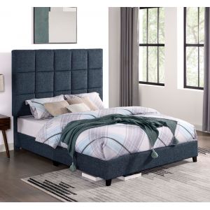 Legends Furniture - Bridgevine Home Queen Size Tall Blue Denim Square Headboard Upholstered Platform Bed - ZBRD-7000QN