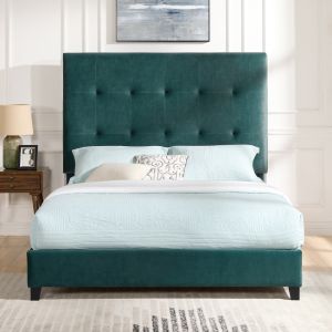 Legends Furniture - Bridgevine Home Queen Size Tall Green Velvet Tufted Headboard Upholstered Platform Bed - ZBRD-7004QN