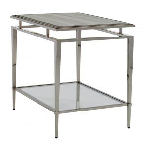 Lexington - Ariana Athene Rectangular End Table In Platinum Finish Frame And Silver White Marble Top - 01-0732-955c