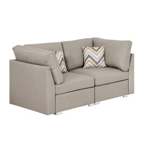 Lilola Home - Amira Beige Fabric Loveseat Couch with Pillows - 89820-1