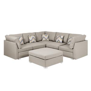 Lilola Home - Amira Beige Fabric Reversible Sectional Sofa with Ottoman and Pillows - 89820-2