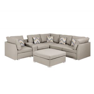 Lilola Home - Amira Beige Fabric Reversible Sectional Sofa with USB Console and Ottoman - 89820-4