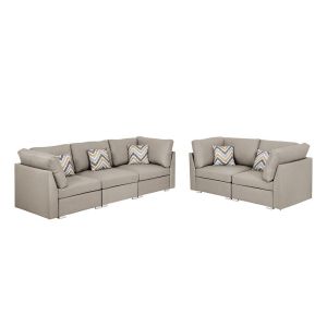 Lilola Home - Amira Beige Fabric Sofa and Loveseat Living Room Set with Pillows - 89820-5