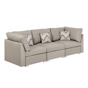 Lilola Home - Amira Beige Fabric Sofa Couch with Pillows - 89820-3