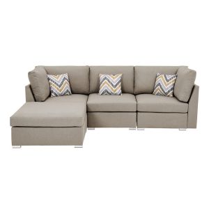 Lilola Home - Amira Beige Fabric Sofa with Ottoman and Pillows - 89820-8