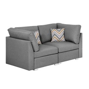 Lilola Home - Amira Gray Fabric Loveseat Couch with Pillows - 89825-1