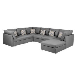 Lilola Home - Amira Gray Fabric Reversible Modular Sectional Sofa with Ottoman and Pillows - 89825-7A
