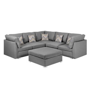 Lilola Home - Amira Gray Fabric Reversible Sectional Sofa with Ottoman and Pillows - 89825-2
