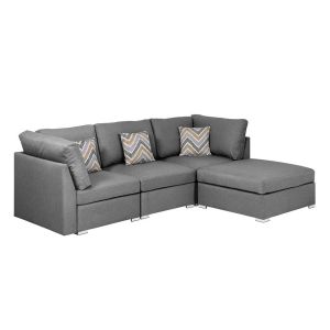 Lilola Home - Amira Gray Fabric Sofa with Ottoman and Pillows - 89825-8