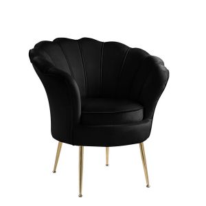 Lilola Home - Angelina Black Velvet Scalloped Back Barrel Accent Chair with Metal Legs - 88881
