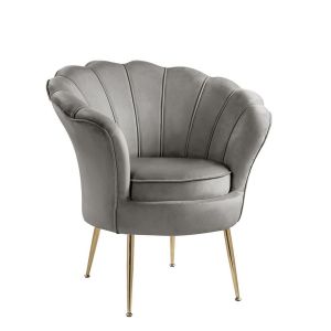 Lilola Home - Angelina Gray Velvet Scalloped Back Barrel Accent Chair with Metal Legs - 88880GY
