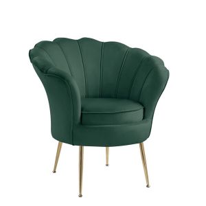 Lilola Home - Angelina Green Velvet Scalloped Back Barrel Accent Chair with Metal Legs - 88880GN
