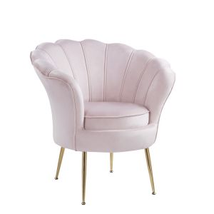 Lilola Home - Angelina Pink Velvet Scalloped Back Barrel Accent Chair with Metal Legs - 88880