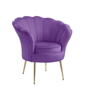 Lilola Home - Angelina Purple Velvet Scalloped Back Barrel Accent Chair with Metal Legs - 88880PE
