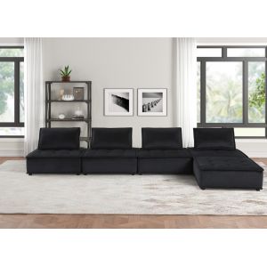 Lilola Home - Anna Black Velvet 5 Pc Sectional Sofa Ottoman - 81402-5A