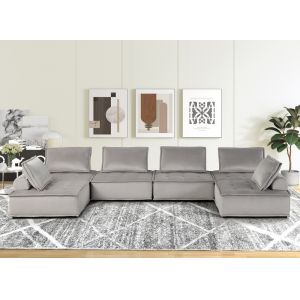 Lilola Home - Anna Light Gray Velvet 6-Seater U-Shape Modular Sectional Sofa - 81403-6