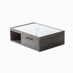 Lilola Home - Apollo Gray Oak Finish Coffee Table with Marble Finish Top with Drawer - 98874