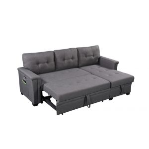 Lilola Home - Ashlyn Dark Gray Reversible Sleeper Sectional Sofa with Storage Chaise, USB Charging Ports and Pocket - 81382