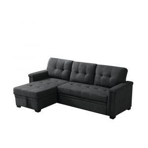 Lilola Home - Ashlyn Dark Gray Woven Fabric Sleeper Sectional Sofa Chaise with USB Charger and Tablet Pocket - 81384