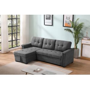 Lilola Home - Ashlyn Gray Woven Fabric Sleeper Sectional Sofa Chaise with USB Charger and Tablet Pocket - 81388