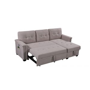 Lilola Home - Ashlyn Light Gray Reversible Sleeper Sectional Sofa with Storage Chaise, USB Charging Ports and Pocket - 81380