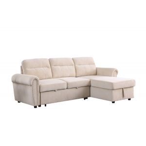 Lilola Home - Ashton Beige Velvet Fabric Reversible Sleeper Sectional Sofa Chaise - 87800BE