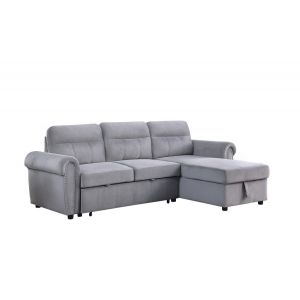Lilola Home - Ashton Gray Velvet Fabric Reversible Sleeper Sectional Sofa Chaise - 87800GY