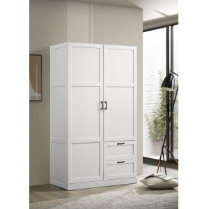 Lilola Home - Aubree White Wardrobe Cabinet Armoire with 2 Drawers and Hanging Rod - 96004