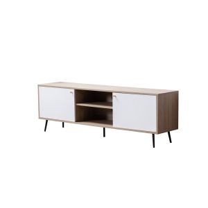 Lilola Home - Aurora Light Brown Wood Finish TV Stand with 2 White Cabinets and Modular Shelves - 97002