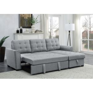 Lilola Home - Avery Light Gray Linen Sleeper Sectional Sofa with Reversible Storage Chaise - 81396