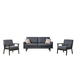 Lilola Home - Bahamas Dark Gray Linen Sofa and 2 Chairs with 2 Throw Pillows - 87823-SCC