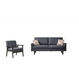 Lilola Home - Bahamas Dark Gray Linen Sofa and Chair Set with 2 Throw Pillows - 87823-SC