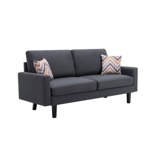 Lilola Home - Bahamas Dark Gray Linen Sofa with 2 Throw Pillows - 87823