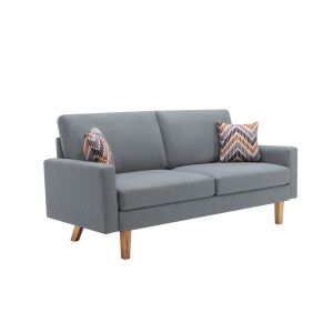 Lilola Home - Bahamas Gray Linen Sofa with 2 Throw Pillows - 87825
