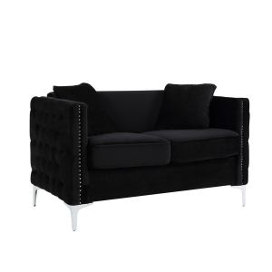 Lilola Home - Bayberry Black Velvet Loveseat with 2 Pillows - 89634-L