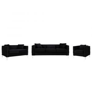 Lilola Home - Bayberry Black Velvet Sofa Loveseat Chair Living Room Set - 89634