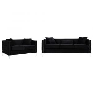 Lilola Home - Bayberry Black Velvet Sofa Loveseat Living Room Set - 89634-SL