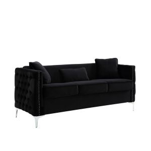 Lilola Home - Bayberry Black Velvet Sofa with 3 Pillows - 89634-S