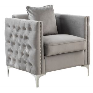Lilola Home - Bayberry Gray Velvet Chair with 1 Pillow - 89635-C